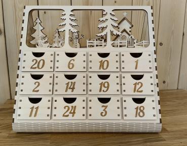 Holz Adventskalender mit Weihnachtslandschaft